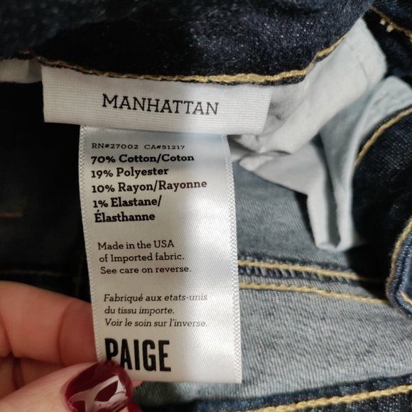 Paige Manhattan Jeans Women Size 28 Blue Slim Bootcut Dark Wash - Picture 5 of 8